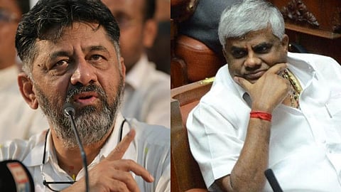 Deputy Chief Minister DK Shivakumar (L) and JDS leader HD Revanna