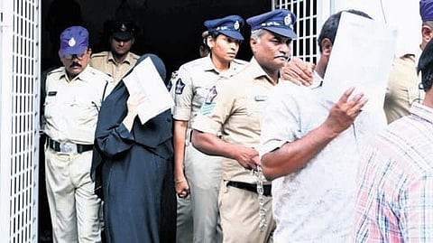 Two more accused in the suspected terror network being produced in the court in Vijayawada on Wednesday.