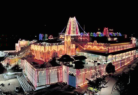 Bhadrachalam Sita Ramachandra Swamy Temple illuminated ahead of Rama Navami