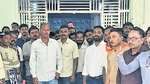 Protesting farmers in front of Jeypore sub-collector’s office