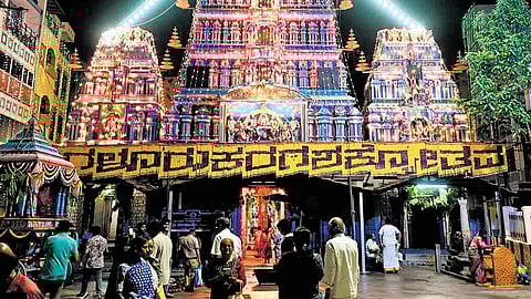 The Dharmarayaswamy Temple is all decked up for the 11-day Karaga festival that began on Tuesday night.