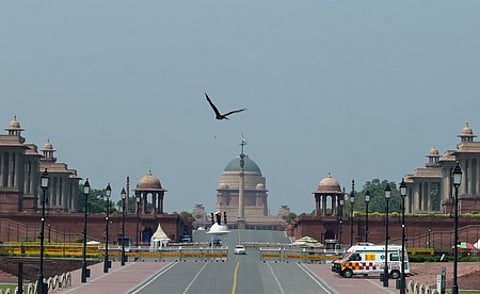 Deserted view of Kartavya Path on a hot summer day in New Delhi.