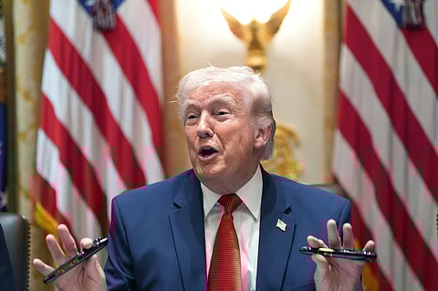 President Donald Trump speaks during a Cabinet meeting at the White House, Thursday, March 26, 2026, in Washington.