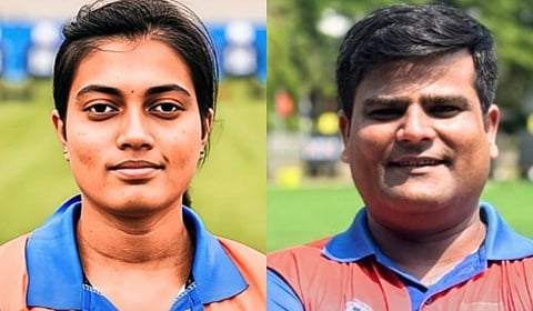 Chikitha Taniparthi (L) and Rajat Chauhan held their nerve to edge past second-seeded Malaysia 158-156 in a tense gold-medal clash.