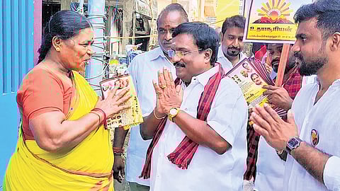R. Siva DMK Secretary Puducherry Unit, contesting in the Villianur constituency, launched his election campaign in Muthupillaipalayam village on Wednesday.