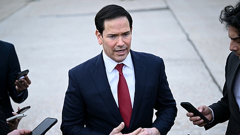 US Secretary of State Marco Rubio speaks to the press following a G7 Foreign Ministers' meeting with Partner Countries at the Bourget airport in Le Bourget, outside Paris, Friday, March 27, 2026.