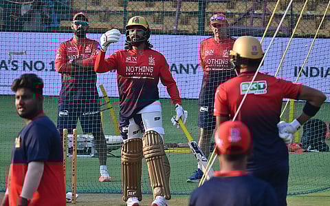 RCB captain Rajat Patidar during nets session on Friday