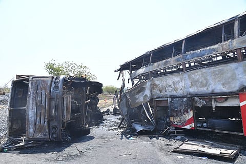 Shocking Road accident happened near Rayavaram village in Markapuram district on the morning of Thursday.