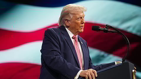 President Donald Trump speaks at the Future Investment Initiative Institute's summit Friday, March 27, 2026, in Miami Beach, Fla.