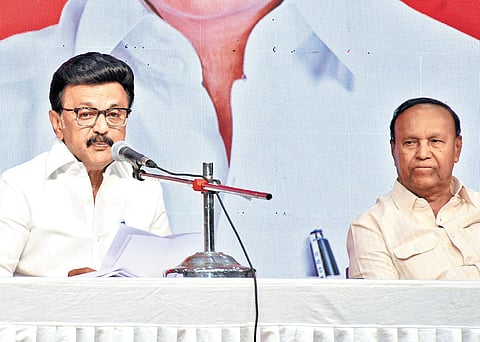 Chief Minister MK Stalin releases the names of DMK candidates for the Assembly elections at Anna Arivalayam in Chennai on Saturday