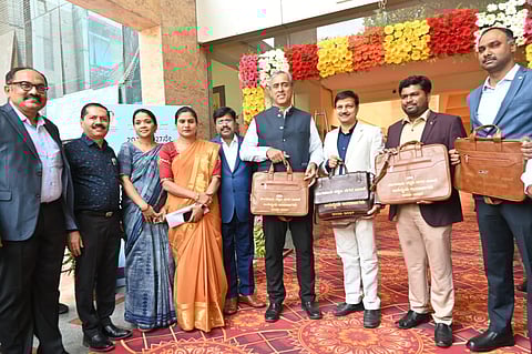 GBA Chief Commissioner M Maheshwar Rao, Bengaluru South City Corporation Commissioner Ramesh K N and others before presenting the budget on Saturday.