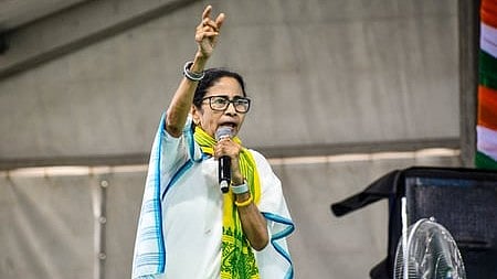 West Bengal Chief Minister Mamata Banerjee addresses an election rally.