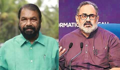 LDF candidate and Education Minister V Sivankutty and BJP candidate Rajeev Chandrasekhar