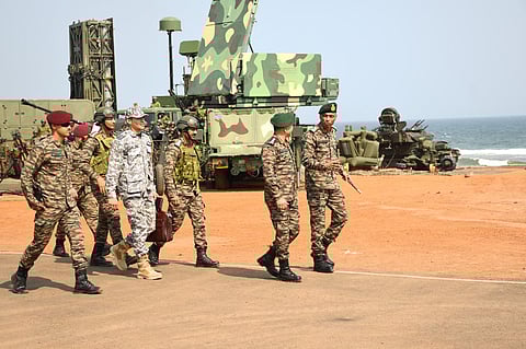 Army chief Gen Upendra Dwivedi reviews the Integrated Air Defence Firepower exercise at the Army Air Defence College, Gopalpur.