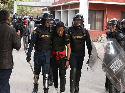 On Sunday, over a dozen UML cadres were injured as they clashed with the riot police.