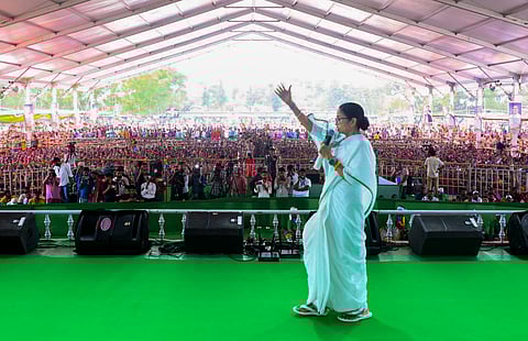 West Bengal Chief Minister Mamata Banerjee addresses a public meeting.