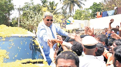Chief Minister Siddaramaiah campaigns for Congress candidate Umesh Meti
in Bagalkot on Monday