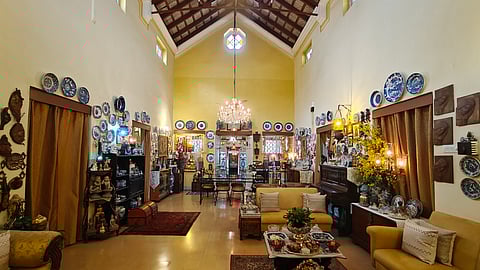 The Italian tile ceiling, wooden beams and fans are all from the original British bungalow, built 150 years ago