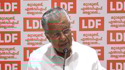 Kerala Chief Minister Pinarayi Vijayan addressing a press conference.