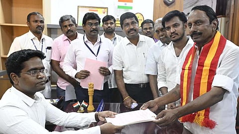 KA Sengottaiyan, Chief Coordinatore of Tamilaga Vettri Kazhagam (TVK), filed his nomination papers in Gobichettipalayam on Monday.