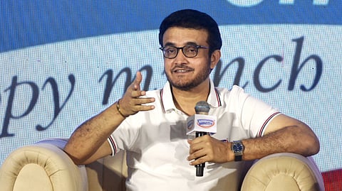 Former India cricket team captain Sourav Ganguly speaks at an event in Kolkata.