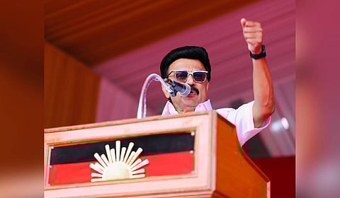Tamil Nadu Chief Minister MK Stalin addressing an election campaign in Tiruchy.