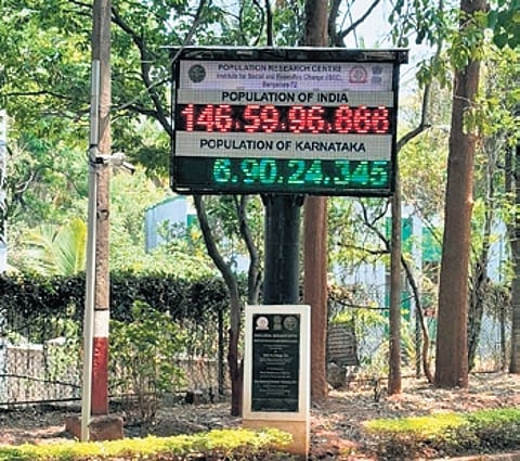 The digital population clock at the Institute for Social and Economic Change in Nagarabhavi