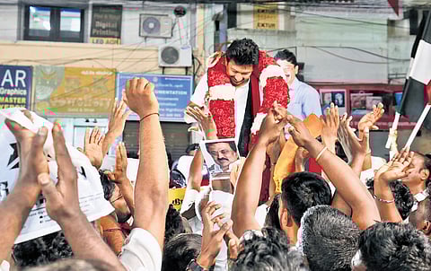 Deputy CM Udhayanidhi Stalin leading a roadshow in his constituency