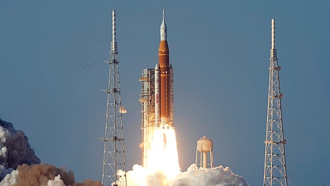 The NASA Artemis II SLS (Space Launch System) rocket with the Orion spacecraft launches at the Kennedy Space Center, Wednesday, April 1, 2026, in Cape Canaveral, Fla.