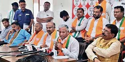 Union Minister V Somanna addresses the media in Baglakot on Friday