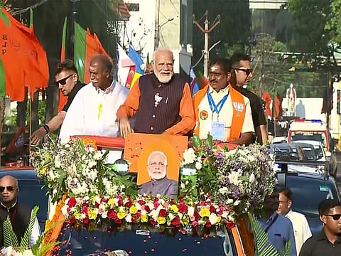 PM Modi held a large roadshow from Ansari Duraisamy Road to Kamaraj Salai in the Union Territory.