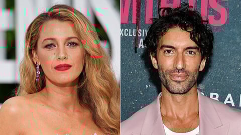 This combination of images shows Blake Lively at the London screening of the film "It 'Ends With Us" on Aug. 8, 2024, left, and Justin Baldoni at the world premiere of the film in New York on Aug. 6, 2024