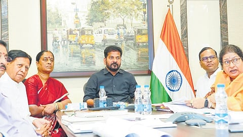 Chief Minister A Revanth Reddy chairs a review meeting on the Basara development master plan in Hyderabad on Saturday