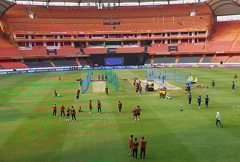 Sun Risers Hyderabad team players practice session at Rajiv Gandhi International Cricket Stadium at Uppal.
