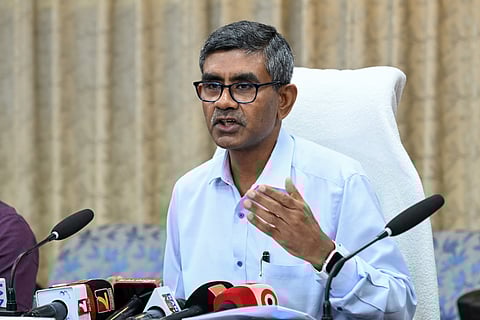 Parmeshwar Funkwal , General Manager, East Coast Railway speaks to media during a press conference at Railway Sadan in Bhubaneswar on Friday.