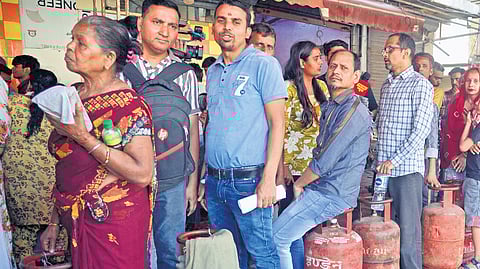 Citizens across the city are seen standing in long queues for several days now to procure an LPG cylinder