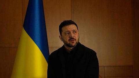 Ukraine's President Volodymyr Zelenskyy speaks during an interview with The Associated Press in Istanbul, Turkey, Saturday, April 4, 2026.