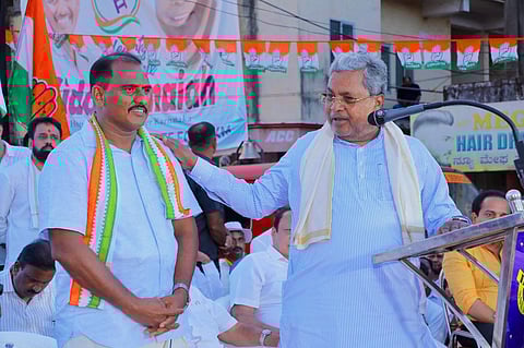 Karnataka CM Siddaramaiah addressing an election rally seeking votes for UDF candidate AKM Ashraf in the Manjeshwar.