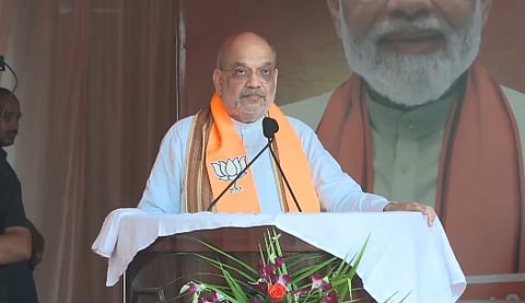 Union Home Minister Amit Shah addressing a poll rally in Puducherry.