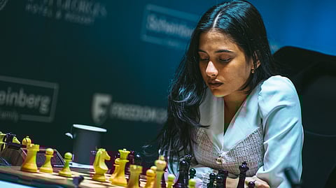 Divya Deshmukh in action on Tuesday