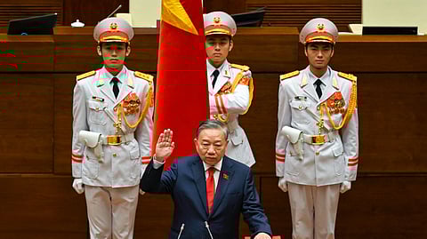 General Secretary of the Communist Party of Vietnam To Lam takes his oath as Vietnam's President during a National Assembly's session in Hanoi on April 7, 2026.