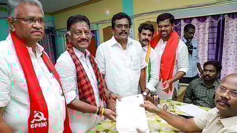 Former CM O Panneerselvam files his nomination from the Bodinayakanur constituency ahead of the state Assembly elections in Theni distric