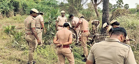 Police inspecting the spot where the firing incident took place at Maruthamuthur in Tenkasi