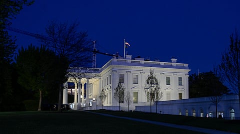 The White House is seen in Washington, Tuesday, April 7, 2026, at 8:00 p.m. EDT.