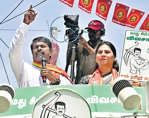 NTK leader Seeman with party candidate S Roshini