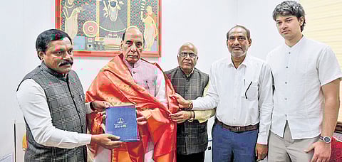 Dr P Venkata Lakshmaiah, Chairman of State Veterinary Council, CL Venkata Rao, former chairman of Swachh Andhra met Defence Minister Rajnath Singh