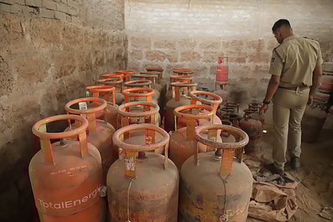 LPG cylinder seized from wood godown at Samnatarapur Chhak area in Bhubaneswar on Wednesday