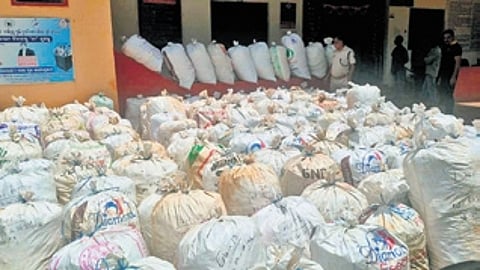 The contraband, suspected to be stored for illegal transportation, is estimated to be worth over Rs 1.10 crore.