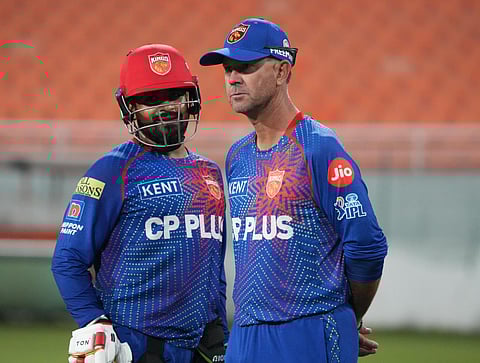 Prabhsimran Singh (L) with PBKS headcoach Ricky Ponting