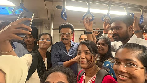 Chief Minister M K Stalin in a metro train in Chennai